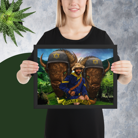 Green Eyed Buffalo Solider Tapestry Framed Print - Openeyestudios